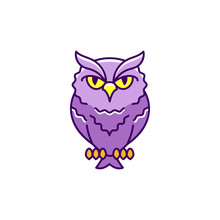 Halloween Owl Icon, Eagle-owl. Thin Line Art Colorful Design, Flat Owl Sign. Vector Outline Illustration