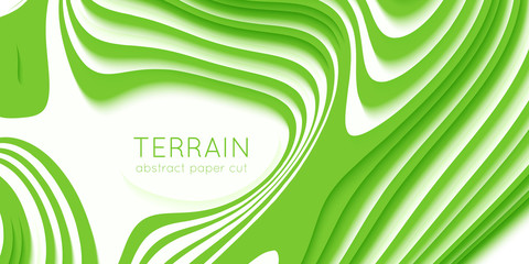 Wall Mural - abstract green paper cut terrain. paper sclices with soft shadow form 3d hills. minimalistic design.