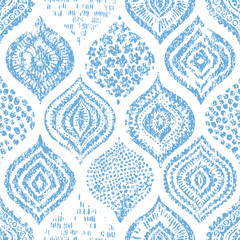 Wall Mural - Seamless watercolor blue-white pattern. Elegant ornament for textile. Vintage bohemian print. Vector illustration.