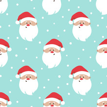 Seamless Christmas Pattern With Cartoon Santa Claus. Wrapping Paper Design.
