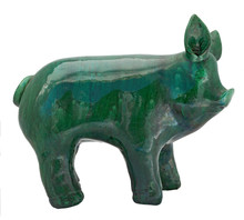 Side View Of Green Ceramic Pig. Isolated.