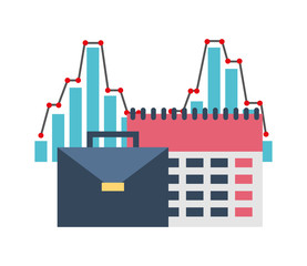 Poster - portfolio briefcase with calendar and graphical statistics