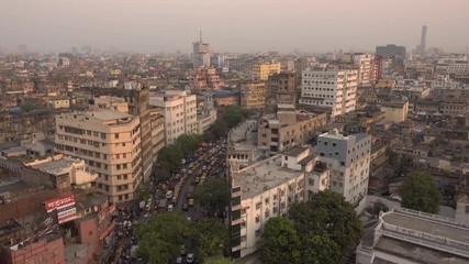 Wall Mural - Sunset top view of Kolkata city, West Bengal, India.