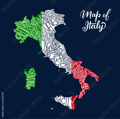 Fotomural Italy regions map in vector sketch lettering