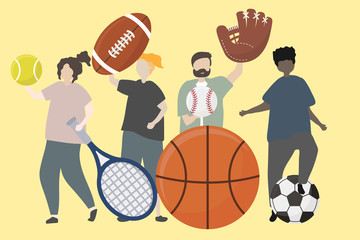 Wall Mural - A group of people with sport equipment illustration