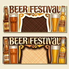 Wall Mural - Vector banners for Beer Festival, flyers with pint glasses of draft czech pilsner and bottles of craft german lager, original typeface for words beer festival, ticket for bavarian fest with copy space