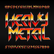 Heavy Metal alphabet font. Shiny letters and numbers in hard rock style. Stock vector typeset for your design.