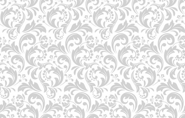 Wall Mural - Floral pattern. Vintage wallpaper in the Baroque style. Seamless vector background. White and grey ornament for fabric, wallpaper, packaging. Ornate Damask flower ornament.