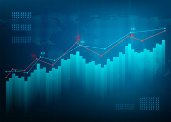 Finance chart. Stock graph market. Growth business blue vector background. Bond data online bank.