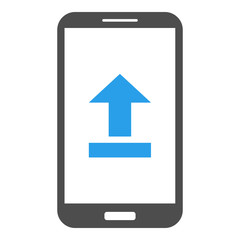 Poster - Smartphone with blue upload symbol on screen. Vector icon.