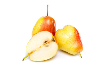 ripe red yellow pear fruits isolated on white background