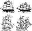 Set of sea ship illustrations isolated on white background. Design element for poster, t shirt, card, emblem, sign, badge, logo.