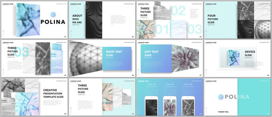 Wall Mural - Minimal presentations design, portfolio vector templates with elements on white background. Multipurpose template for presentation slide, flyer leaflet, brochure cover, report, marketing, advertising.