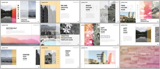 Travel concept presentations design, portfolio vector templates with graphic elements on white. Multipurpose template for presentation slide, flyer leaflet, brochure cover, report, advertising.