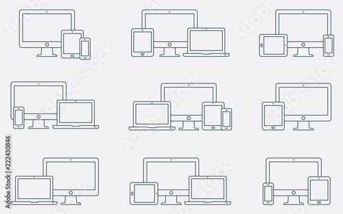 Fotomural Vector set of outline device icons