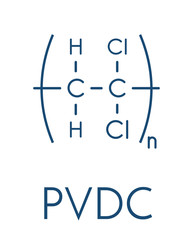 Sticker - Polyvinylidene chloride (PVDC) polymer, chemical structure. Skeletal formula.