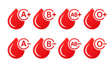 Blood Group Vector Icons Isolated On White. Drops Of Blood With Blood Type