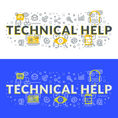 Wall Mural - technical help. flat line illustration concept for web banner and printed materials. vector illustra