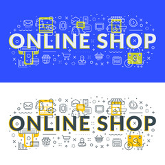 Wall Mural - online shop. flat line illustration concept for web banner and printed materials. vector illustratio