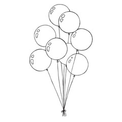 Canvas Print - Group of balloons on a string. Hand drawn, isolated on a white background. Vector illustration