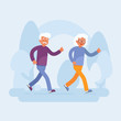Old people sport activities. Happy Senior Couple running In the Park. Vector illustration 