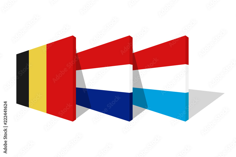 National flags of Benelux in 3d perspective.