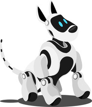 The Mechanical Robot Dog, Man's Best Friend. Vector Illustration On The Topic Of High Technology.