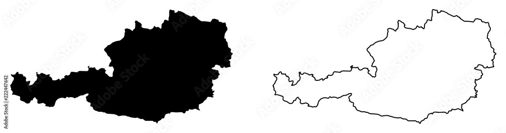 Simple (only sharp corners) map of Austria vector drawing. Mercator projection. Filled and outline version. - obrazy, fototapety, plakaty 