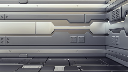 Wall Mural - sci-fi grunge metallic corridor background 3d render