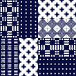 Abstract indigo shibori seamless vector pattern with ikat print of mosaic