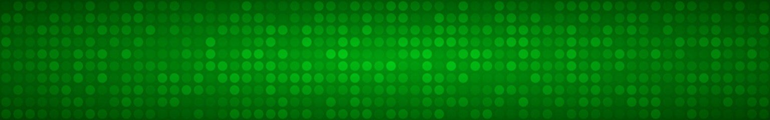 Wall Mural - Abstract horizontal banner or background of small circles or pixels in green colors.