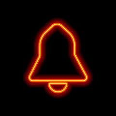 Wall Mural - black bell icon. Orange neon style on black background. Light ic