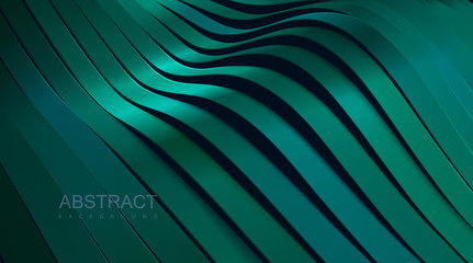 Wall Mural - turquoise green wavy ribbon background. abstract papercut decoration. 3d topography relief. vector r