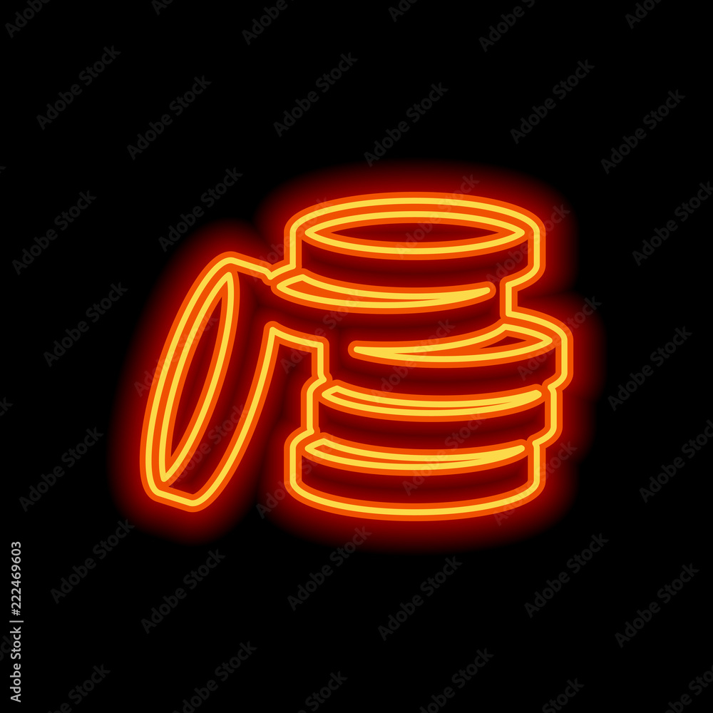 Coin stack icon. Orange neon style on black background. Light ic Stock  Vector | Adobe Stock