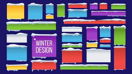 Banner, Button With Snow Caps Vector. Abstract. Frozen Effect Isolated Illustration