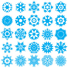 Set Of Blue Snowflake Vector Icon Isolated