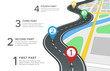 Highway road infographic. Street roads map, gps navigation way path and town journey pin directions sign 3d vector concept