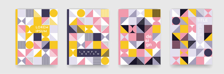 Poster - Triangle geometric pattern background texture for poster cover design. Minimal color vector banner template with circles, square