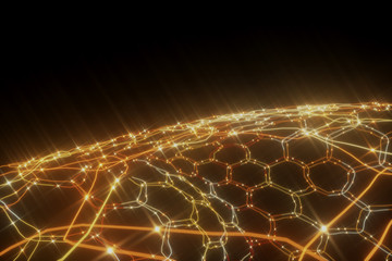 Wall Mural - 3D Topographic map background concept. Topo contour map. Rendering abstract illustration. Valleys and mountains. Geography concept. Wavy backdrop. Space surface. magic yellow neon light curved lines