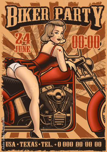 Dekoracja na wymiar  vintage-plakat-z-dziewczyna-pin-up-i-motocyklem