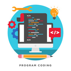 Flat vector illustration of program coding concepts. Elements for mobile and web applications.