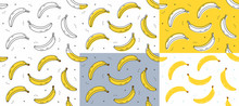 Set Of Yellow Bananas Seamless Pattern. Vector Illustration