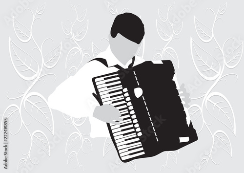 Fotografía Silhouette musician, accordion player on white background, vector illustration