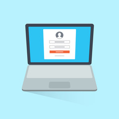 Leinwandbilder - Flat illustration of laptop computer with login screen. Easy to use for your website or presentation.