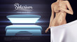 Web banner design of solarium. Concept vector illustration of skin care and with woman with cloth