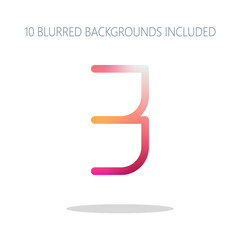 Number 3, numeral, three. Colorful logo concept with simple shad