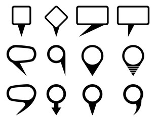 Sticker - Vector black map pointer bubble icons set isolated on white background