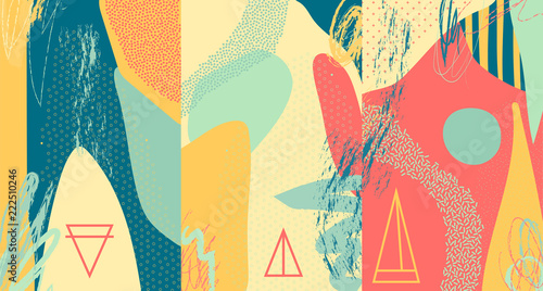 Creative doodle art header with different shapes and textures. Collage. Vector
