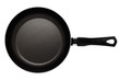 Black metal frying pan isolated on white background. View from above