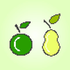 Wall Mural - Pixel apple and pear. Vector illustration on a yellow background